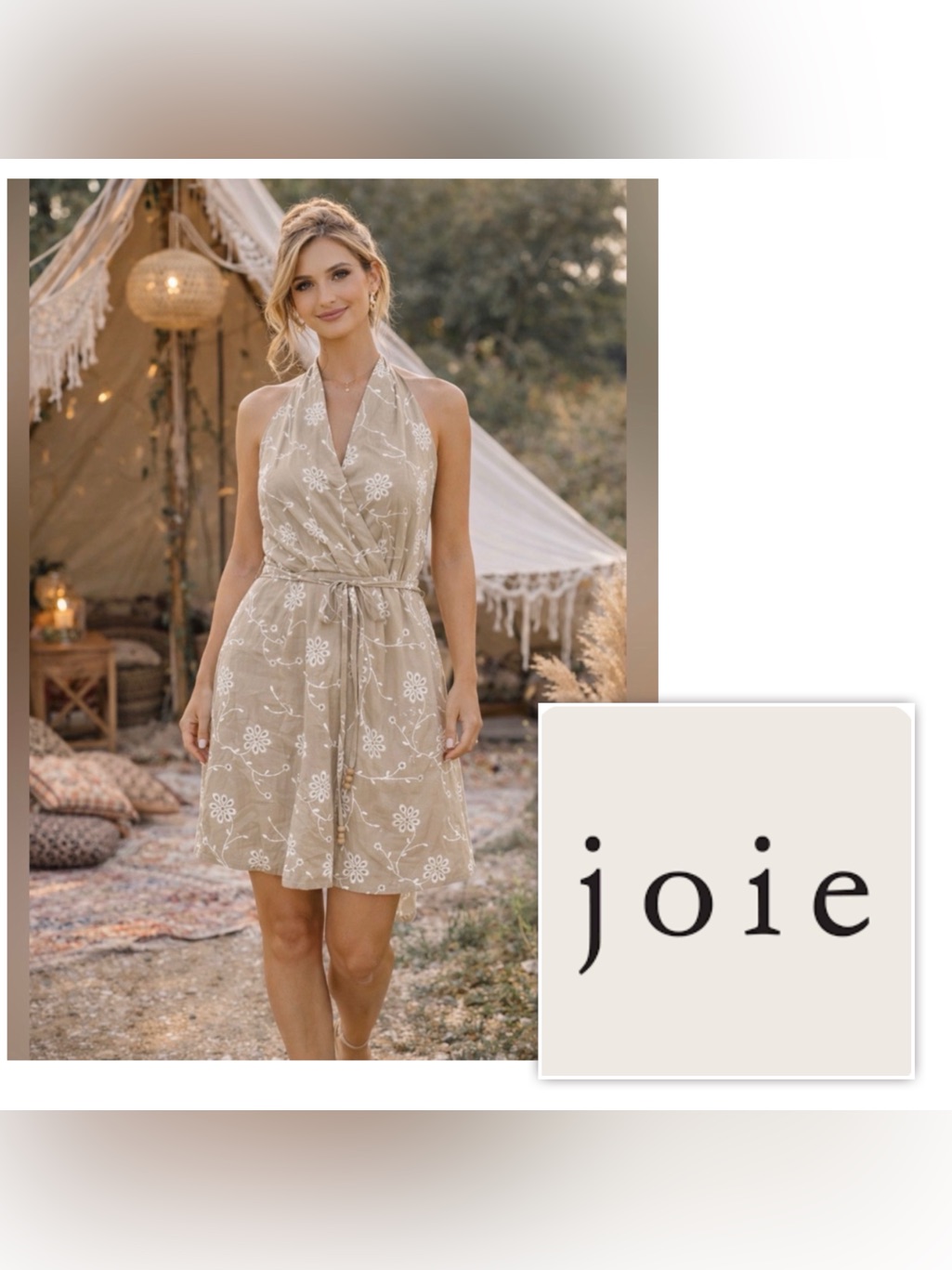 New $179 Joie Women 16 Anthropology Embroidered Eyelet Lace Halter Dress Pockets